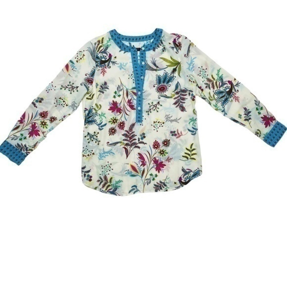 Talbots Tunic Blouse | Women SP small petite | Floral Semi Sheer Cream - Picture 5 of 11